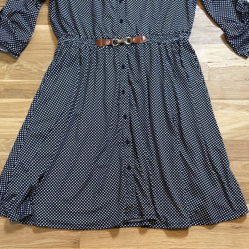 Indigo Rose Navy Polka Dot Midi Shirt Dress with Brown Belt Women’s L - Picture 5 of 16